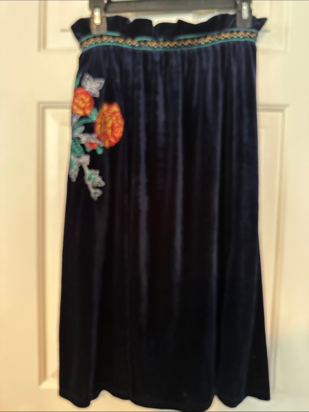 Jealous Tomato Navy Velvet Lined Embroidered Maxi Skirt - Floral Accent size S